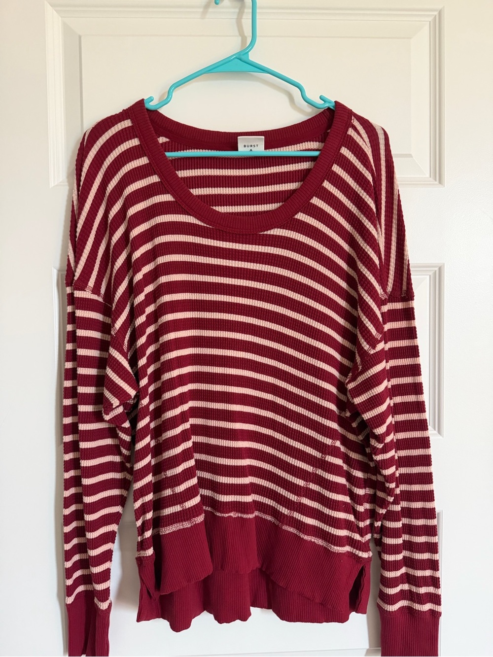 aerie Burgundy and Cream Striped Knit Tunic Sweater